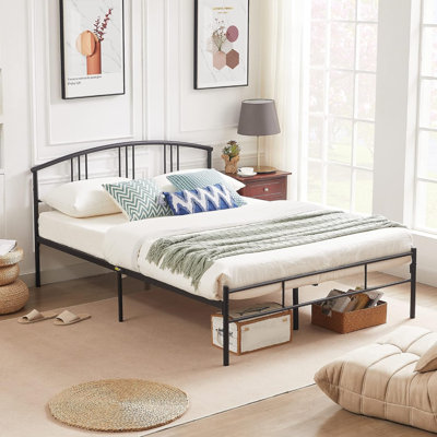 Bed Frame Metal Platform Mattress Foundation With Headboard Footboard Steel Slat Support/No Box Spring Needed/Easy Assembly, Black