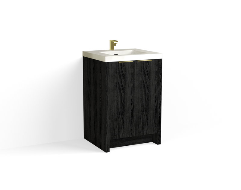 Mesa 24" W Freestanding Single Bathroom Vanity , White Gloss, Charred/Satin Brass, Single-Hole