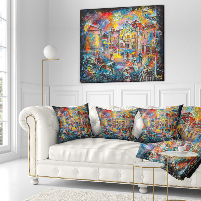 Coussin Night City with People - Cityscape