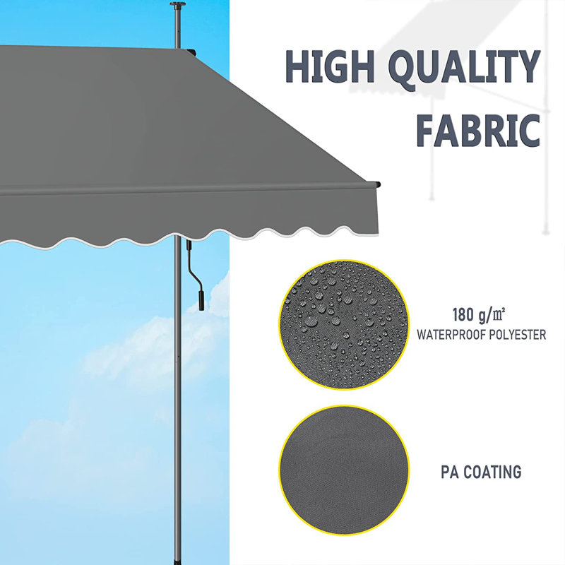 Dakota Fields 300cm W x 120cm D Polyester Cover Retractable Patio Awning, Anthracite