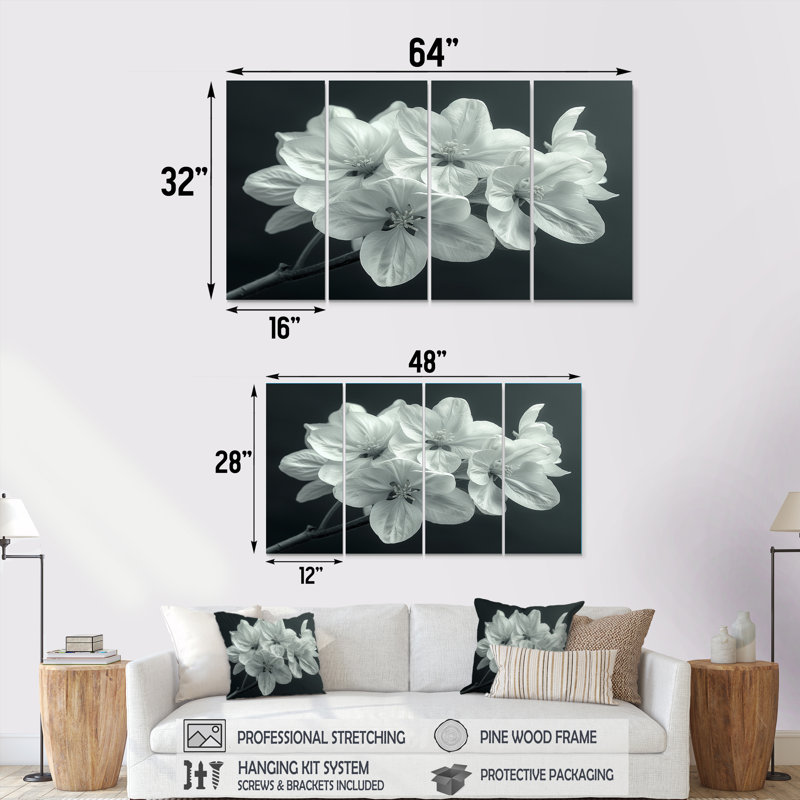 Blanc, noir, élégant, simplicité, fleur de pommier - ensemble de décoration murale, H 32 po x l 64 po