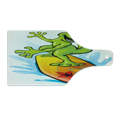Ambesonne Ride the Wave Tempered Glass Cutting Board Gecko Surf Lime Green Sky Blue -  wcut_39654