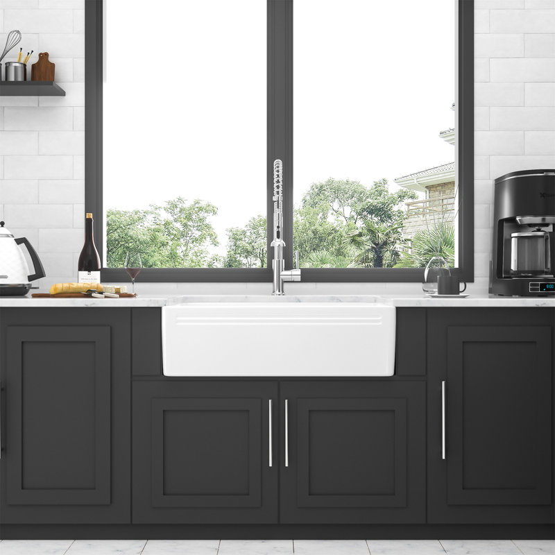 White Farmhouse Sink - 30 Inch Kitchen Sink Apron-Front White Ceramic Reversible Single Bowl Kitchen Farm Sinks