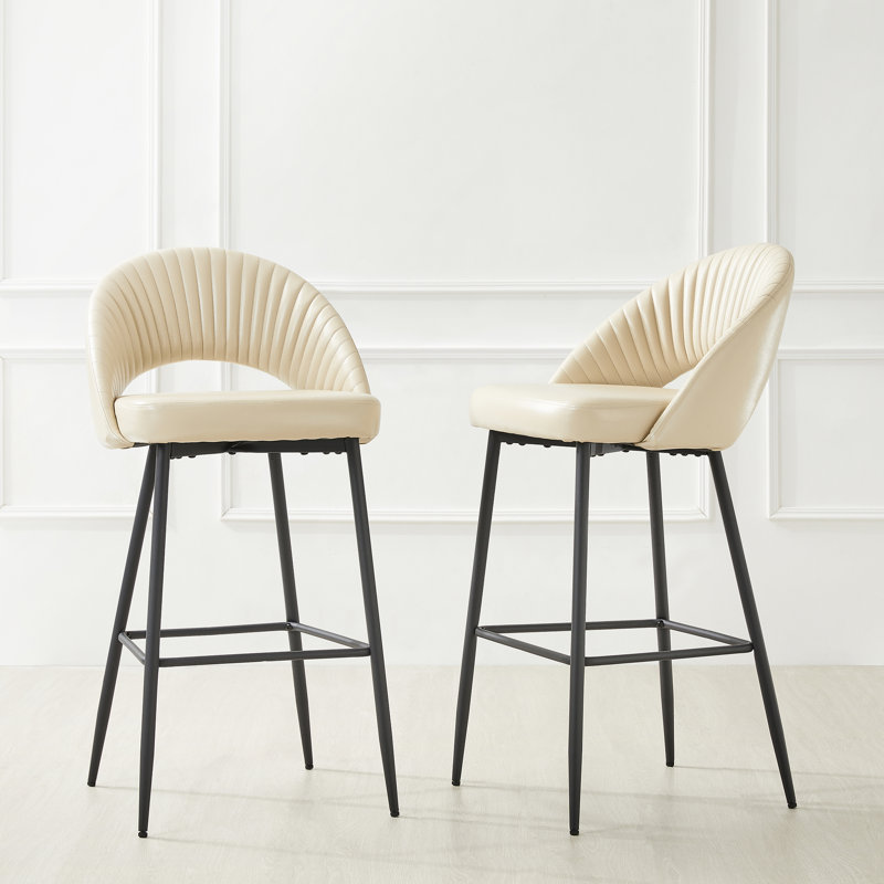 Ejvind Modern Quilted Upholstered Bar Stool, Cream, Bar Stool(30" Seat Height)