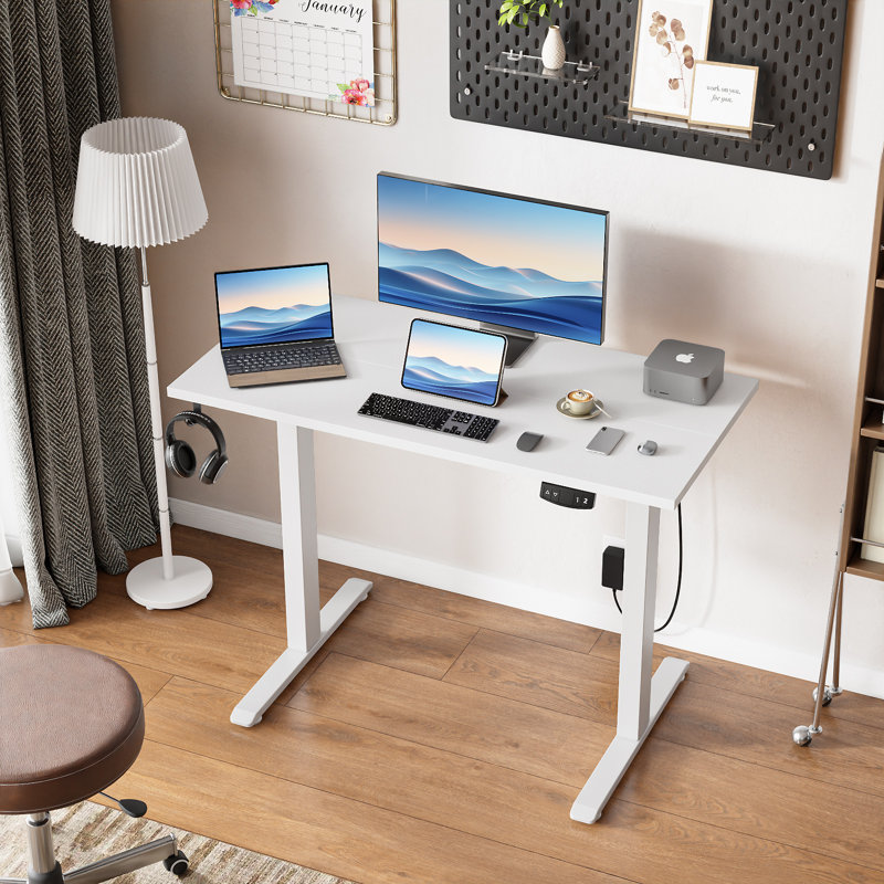 Bureaux debout et réglables en hauteur, Blanc / blanc, H 47,2 po x l 39,4 po x P 18,9 po