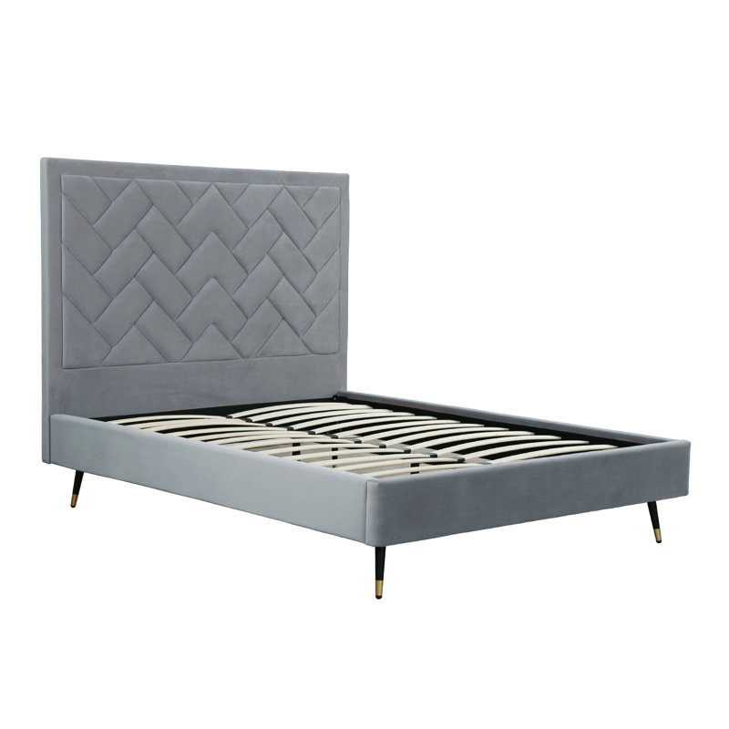 Lit plateforme en bois d'eucalyptus Crosby, Grand, Gris