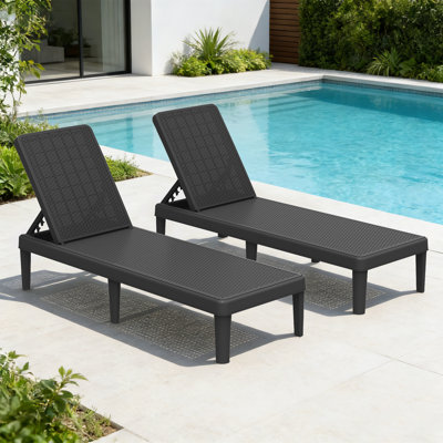 Chaise longue 74 po en résine résistant aux intempéries, ensemble de 2 chaises de patio inclinables réglables à 5 positions