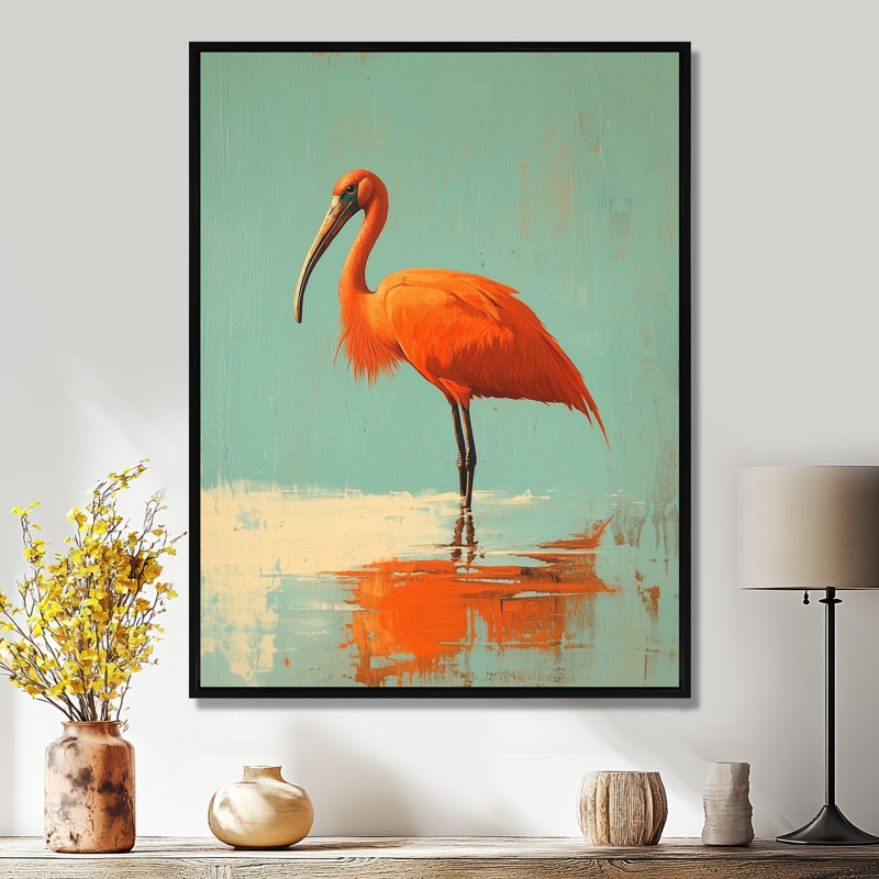 Corrick, écarlate, réflexion d'ibis I - oiseau, art mural, Noir, Impression encadrée flottante, H 20 po x l 12 po