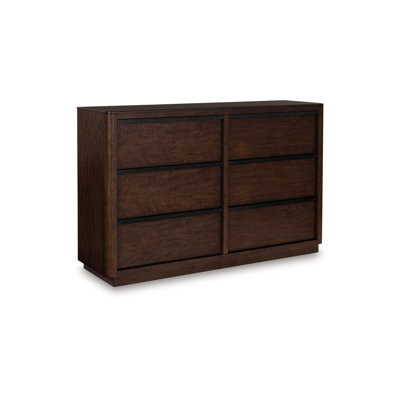 Dely Wide Dresser, 6 Drawers, Matte Black Metal Rail Handles, Dark Brown