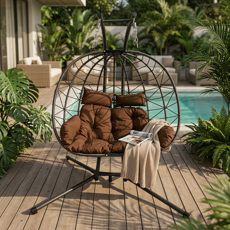 Double Hanging Egg Chair, Swing Chair, Rocking Chair Wth Stand, Cushion Loveseat For Bedroom, Balcony, Garden, Indoor, Outdoor