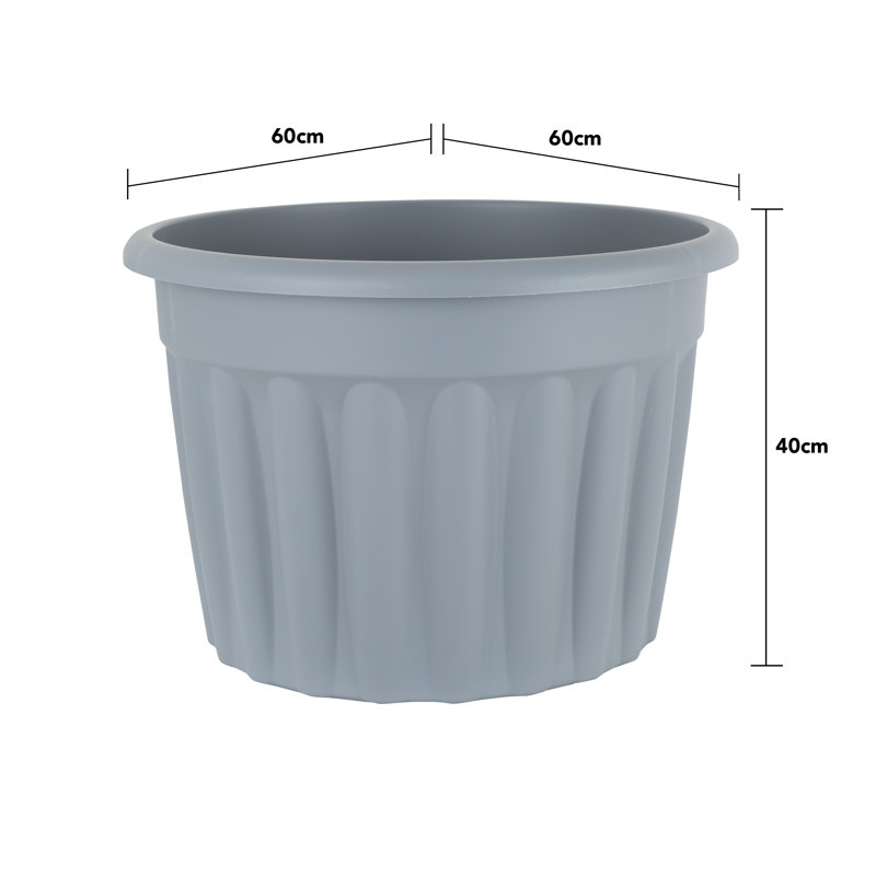 Wham Vista Round Planter Upcycle Grey, 40cm H x 60cm W x 60cm D