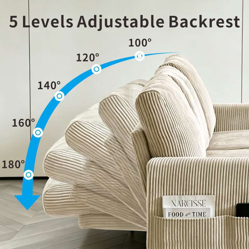Canapé-lit d'angle en forme de L de 206 cm avec lit gigogne et méridienne de rangement, chenille, L-shape, Beige