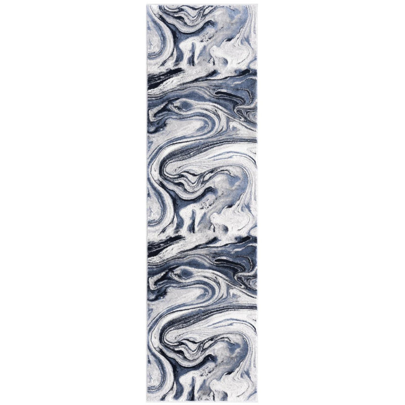 Tapis abstrait tourbillon de marbre, Tapis de couloir de 2 pi x 7 pi