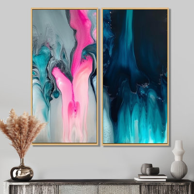 Bleu et rose liquide - gouttes sur toile modernes
