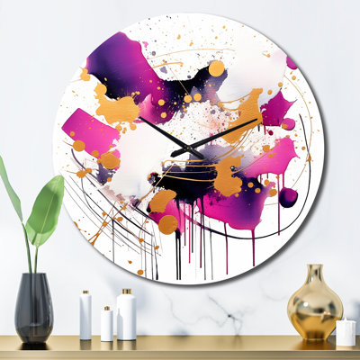 Purple Gold Whispered Abstractions I Metal Wall Clock