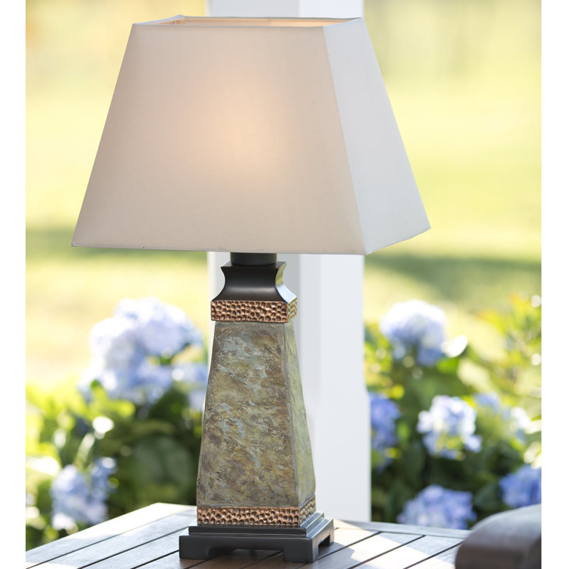 Weatherproof Slate and Copper Outdoor Table Lamp
