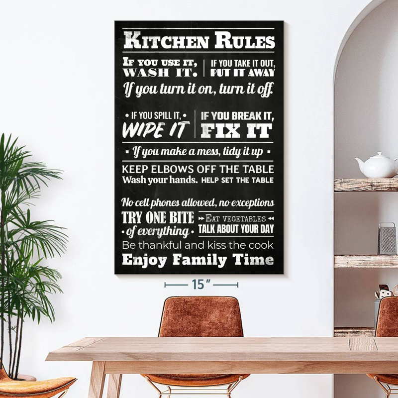 " Chalkboard Kitchen Rules " by NoirFontistry, 51" H x 34" W x 1.25" D