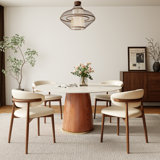 5 - Piece Round Stone Dining Table Set Solid Wood Pedestal (1 Table 4 Chairs)