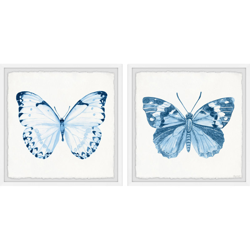 Breaux Springtime Butterflies by Marmont Hill - 2 Piece Single Picture Frame Painting, 61cm H x 122cm W x 3.81cm D