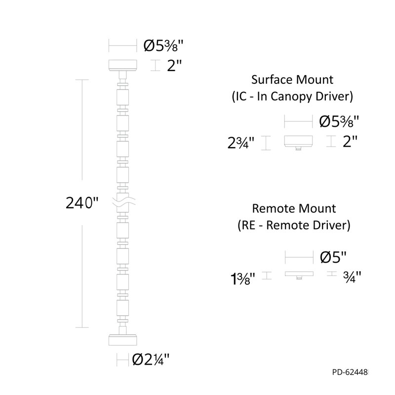 Entice 36 - Light Unique Modern Linear LED Pendant, 2700K, 183.3" H x 2" W x 2" D, Slim