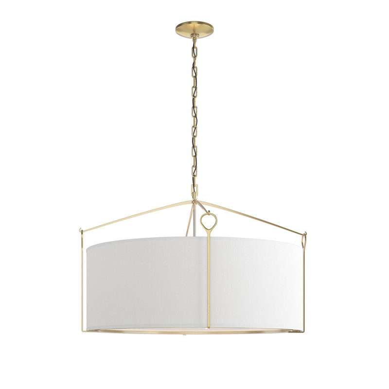 Bow 4 - Light Drum Chandelier, Natural Anna, 19.4" H x 30" W x 30" D, Modern Brass