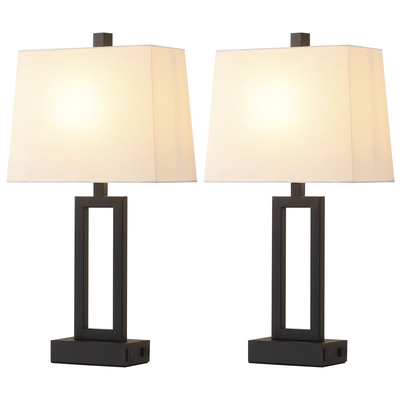 Belpre 23.5" Metal Table Lamp Set with USB, Type-C Ports, and Built-in Outlet