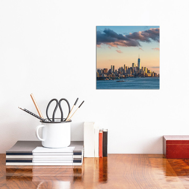 Lower Manhattan Skyline With One World Trade Center At Sunset by Jan Becke - Wrapped Canvas Print, 30.48 cm H x 30.48 cm W