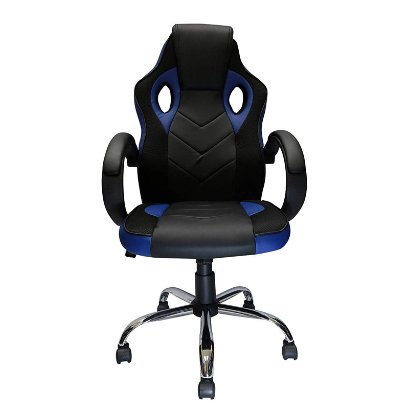Symple Stuff Reclining Faux Leather Swiveling Game Chair, Blue/Black, Blue/Black