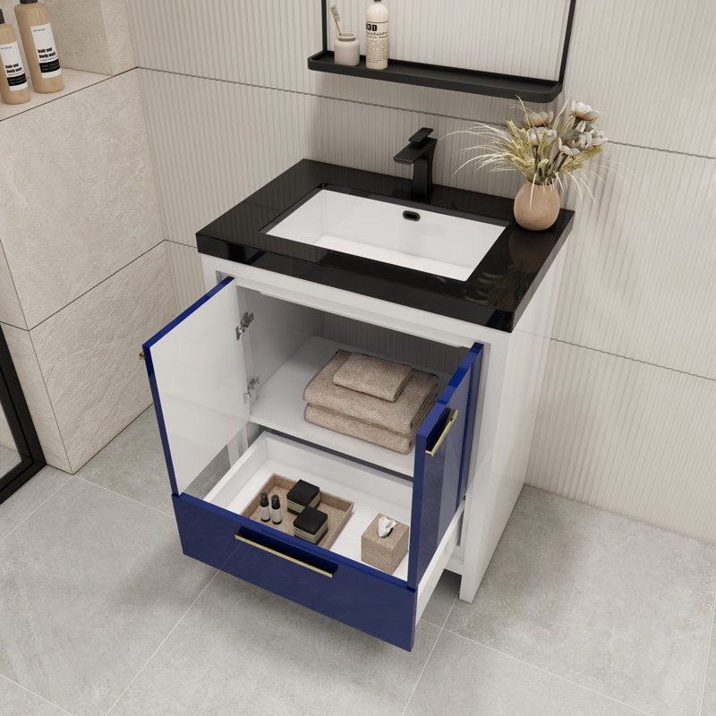 Ensemble de meuble-lavabo simple 30 po Enochville, Bleu nuit ultrabrillant