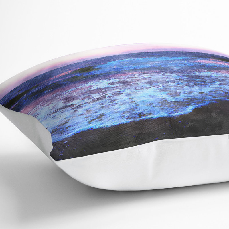 Pretty Beach Sunset Cushion with Filling, 40cm H x 40cm W x 15cm D, White