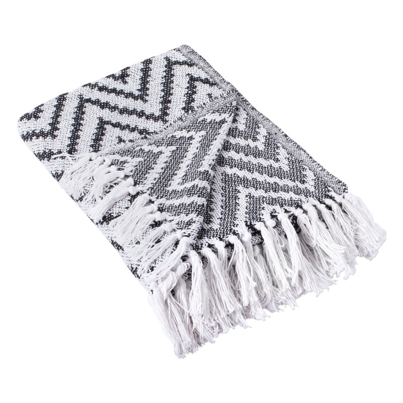  Jeté en coton à chevrons, Noir