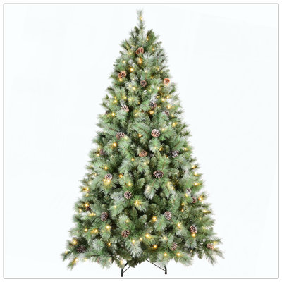 Arbre de Noël avec 400 lumières DEL blanc chaud - 1348 pointes en PVC et aiguille dure, 82 pommes de pin, conception à branches articulées, support en métal robuste, arbre de Noël réaliste