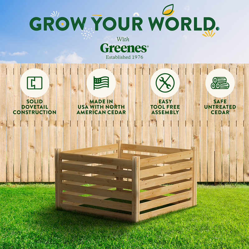 Natural Cedar Wood Outdoor Stationary Composter, 48" x 48" x 31"