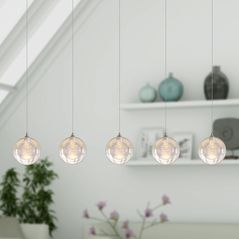 Luminaire suspendu sphère à DEL 5 lumières Riverdale, Chrome