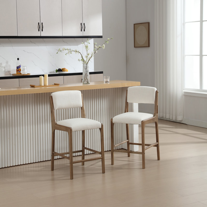 Tabouret de bar moderne avec dossier et repose-pieds, tabouret de bar en bois massif de 26 po de hauteur
