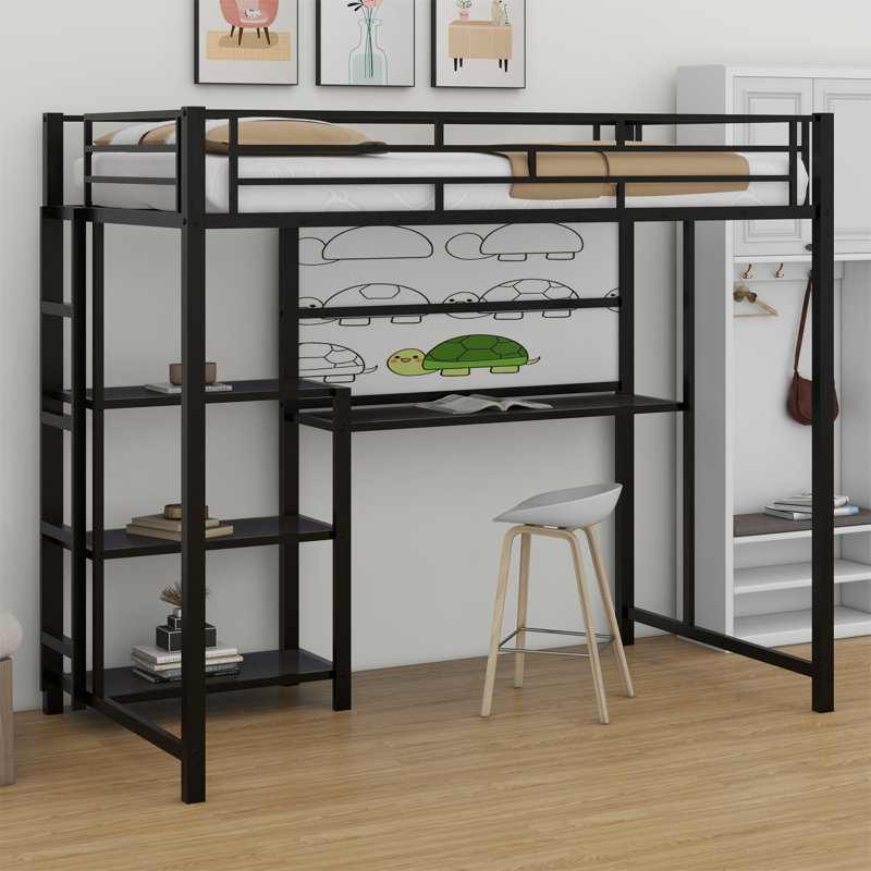 Lit mezzanine avec bureau et tableau blanc, Simple, Noir