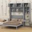 Lit escamotable mural avec bureau, armoire supérieure et tablettes de rangement, lit pliable peu encombrant-473577602-473577631