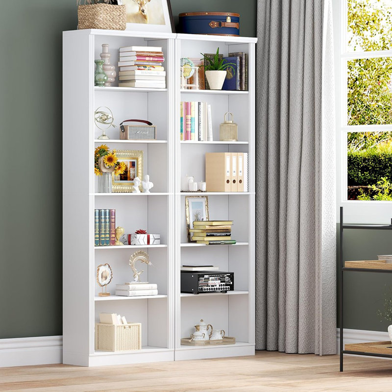 Bibliothèque de 75 po de hauteur, bibliothèque sur pied à 6 niveaux avec tablettes réglables, tablette de rangement ouverte de 24 po de large, organisateur de présentation moderne pour le bureau personnel, le salon, la chambre à coucher, le bureau