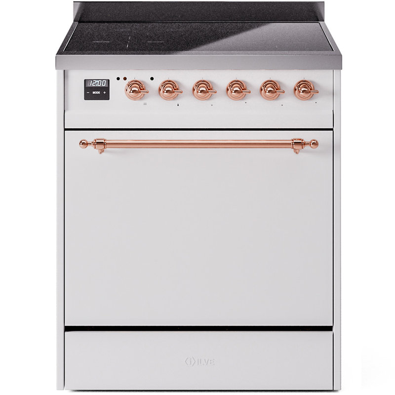 Cuisinière à induction 30 pouces avec 4 éléments à induction (porte pleine) ILVE Nostalgie II Series, Blanc / Cuivre