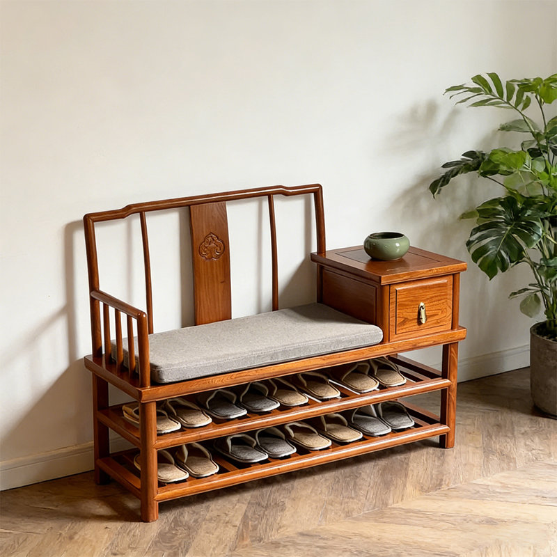 Chinese-style solid wood shoe bench