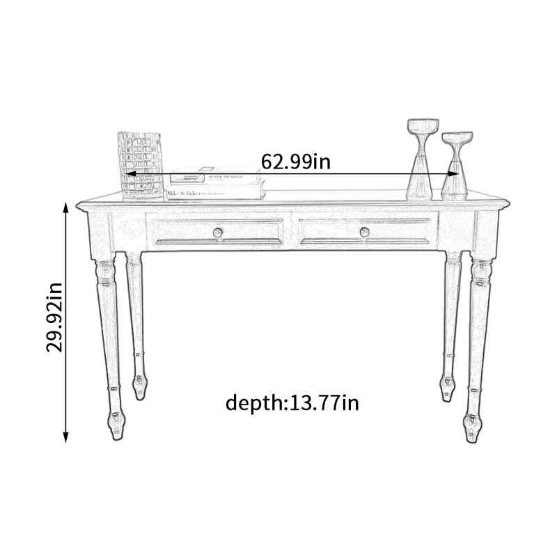 Bureau de 13,77 pouces de profondeur American-style, Noir, H 29,92 po x l 62,99 po x P 13,77 po