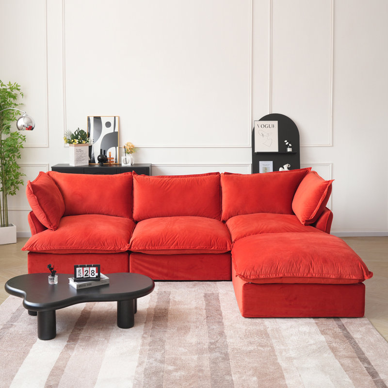 Canapé modulaire en velours Sky, Velours rouge