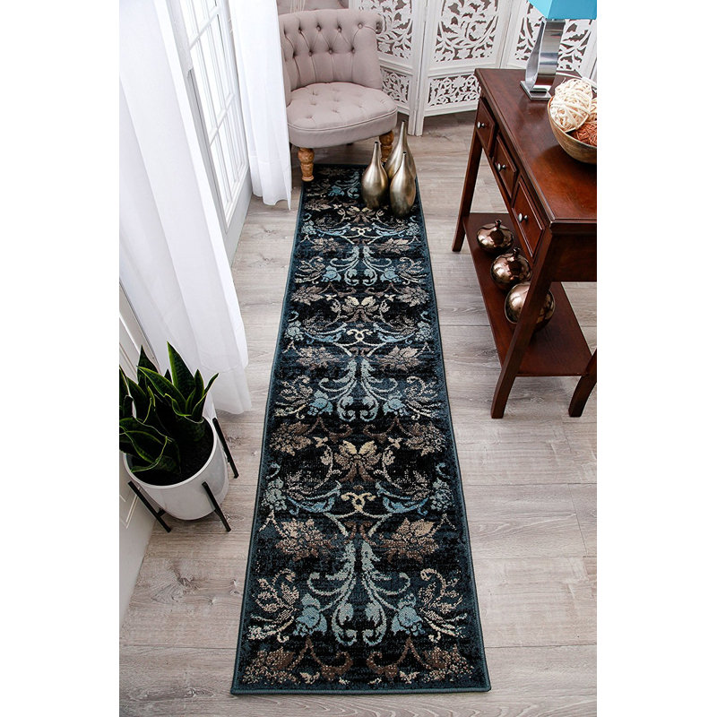 Tapis bleu marine tissé à la machine Bayswater, Tapis de couloir 2 pi x 8 pi
