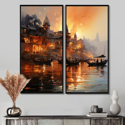 Art indien, coucher de soleil, art indien sur toile, ensemble de 2 personnes