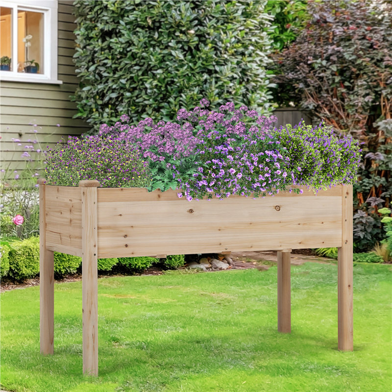 Rigney  Outdoor Fir Wood Elevated Planter with Fabric Liner & Drainage Holes, Natural, 30" H x 48" W x 24" D