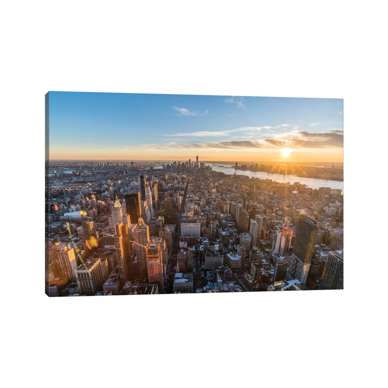View Of Lower Manhattan At Sunset, New York City, USA by Jan Becke - Wrapped Canvas Print, 20.32 cm H x 30.48 cm W