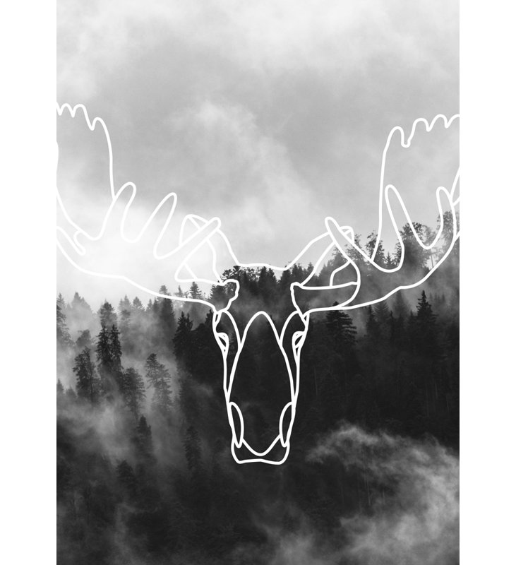Minimalist Moose Head - Scandinavian Framed Canvas Decor