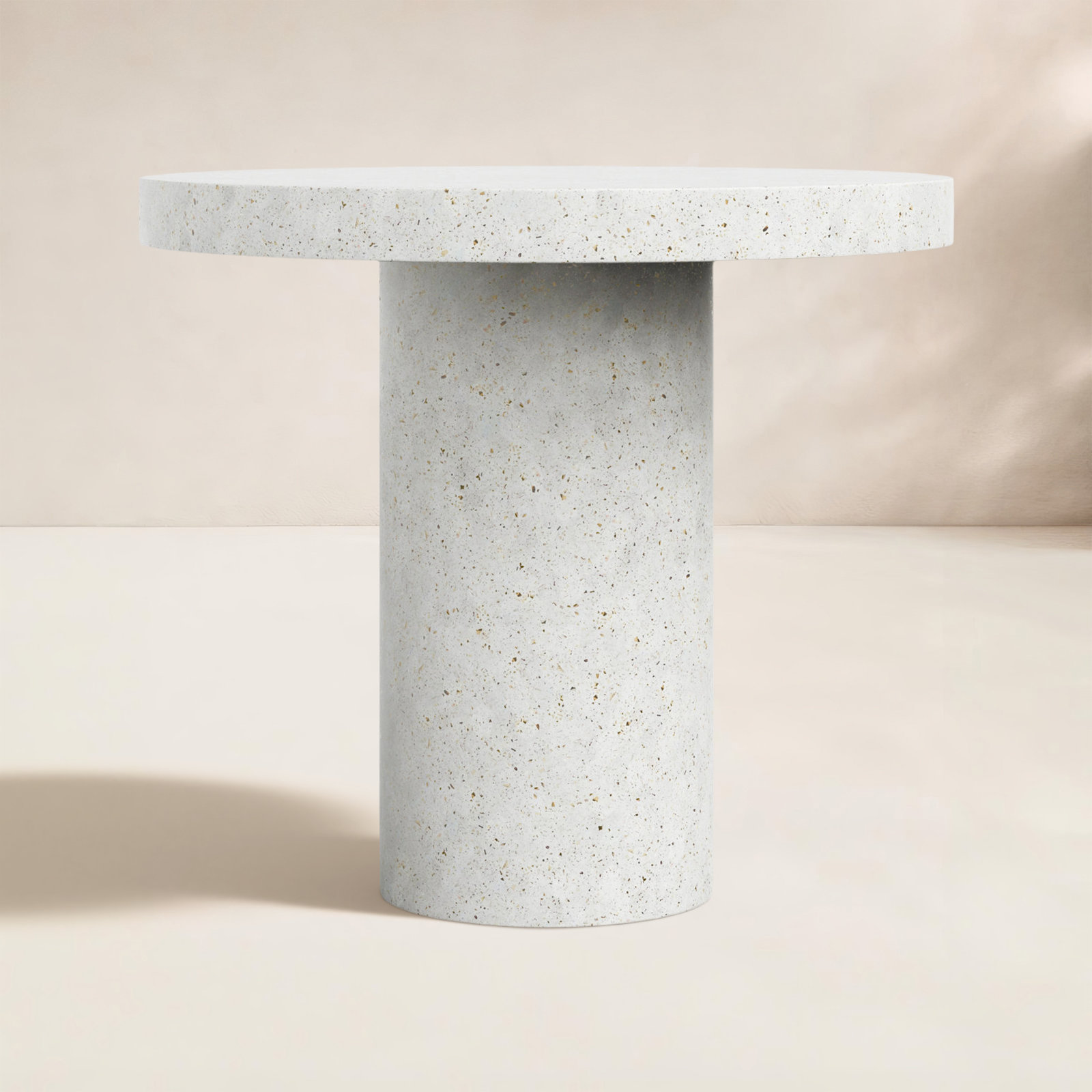 Kareen Concrete Dining Table, 47.25" Round, Ivory Terrazzo, Bar Table (41.75" Height)