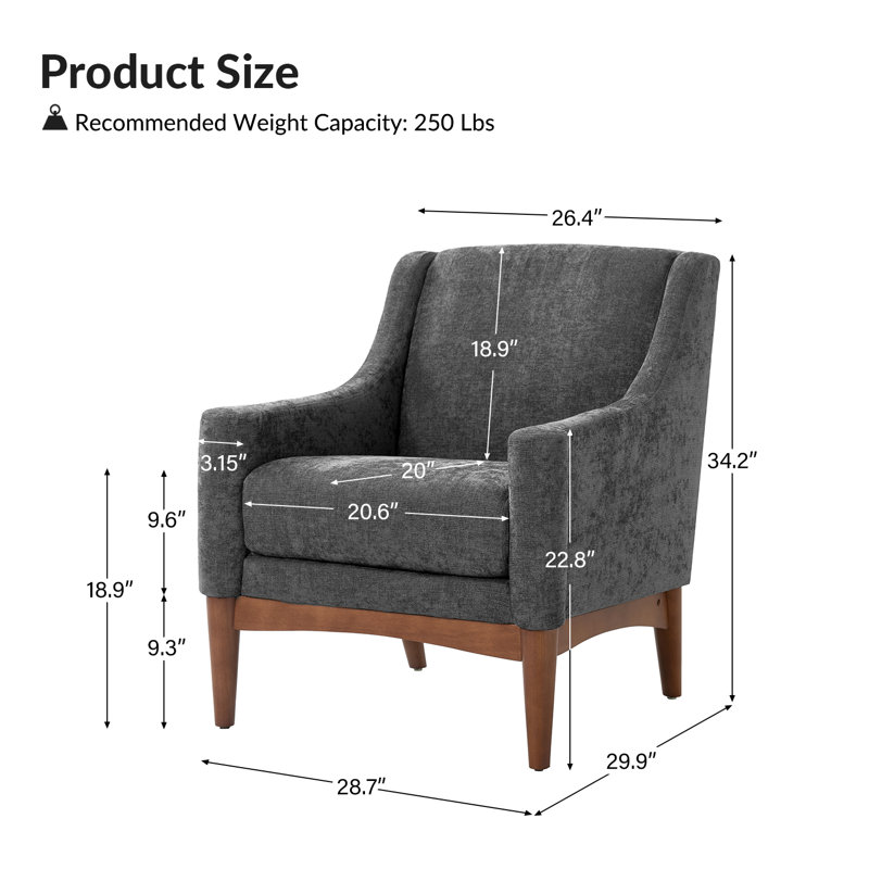 Fauteuil Arshanti avec pieds en bois massif, Gris anthracite