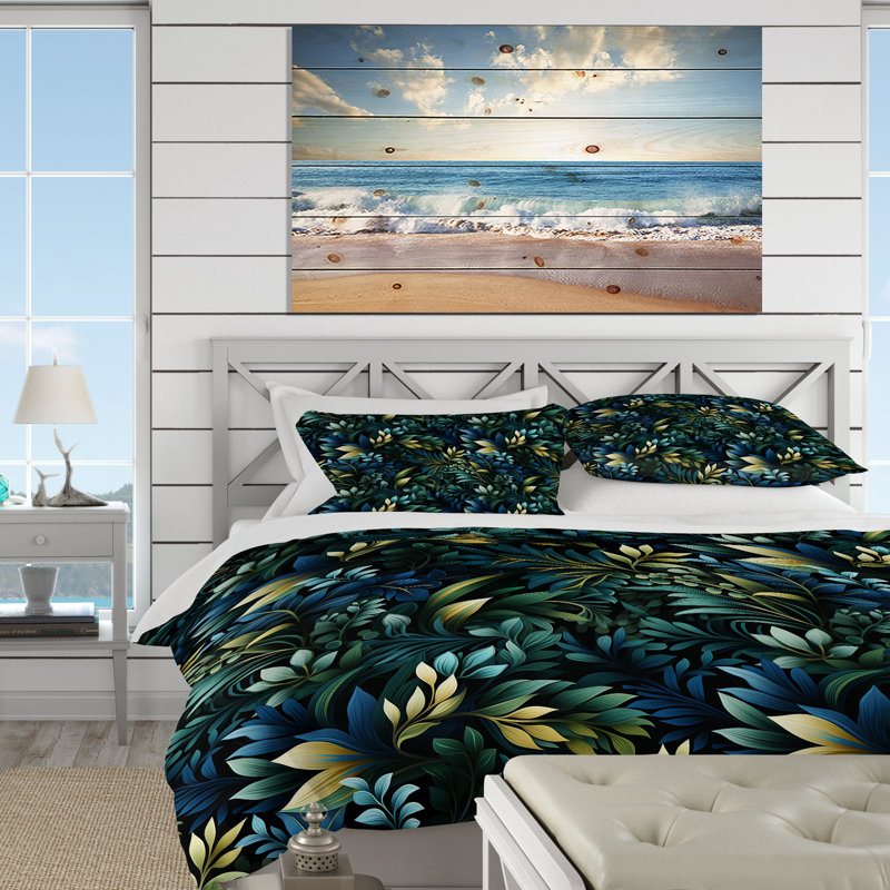 Literie Moody Tropics, Housse de couette pour grand lit et 2 taies décor